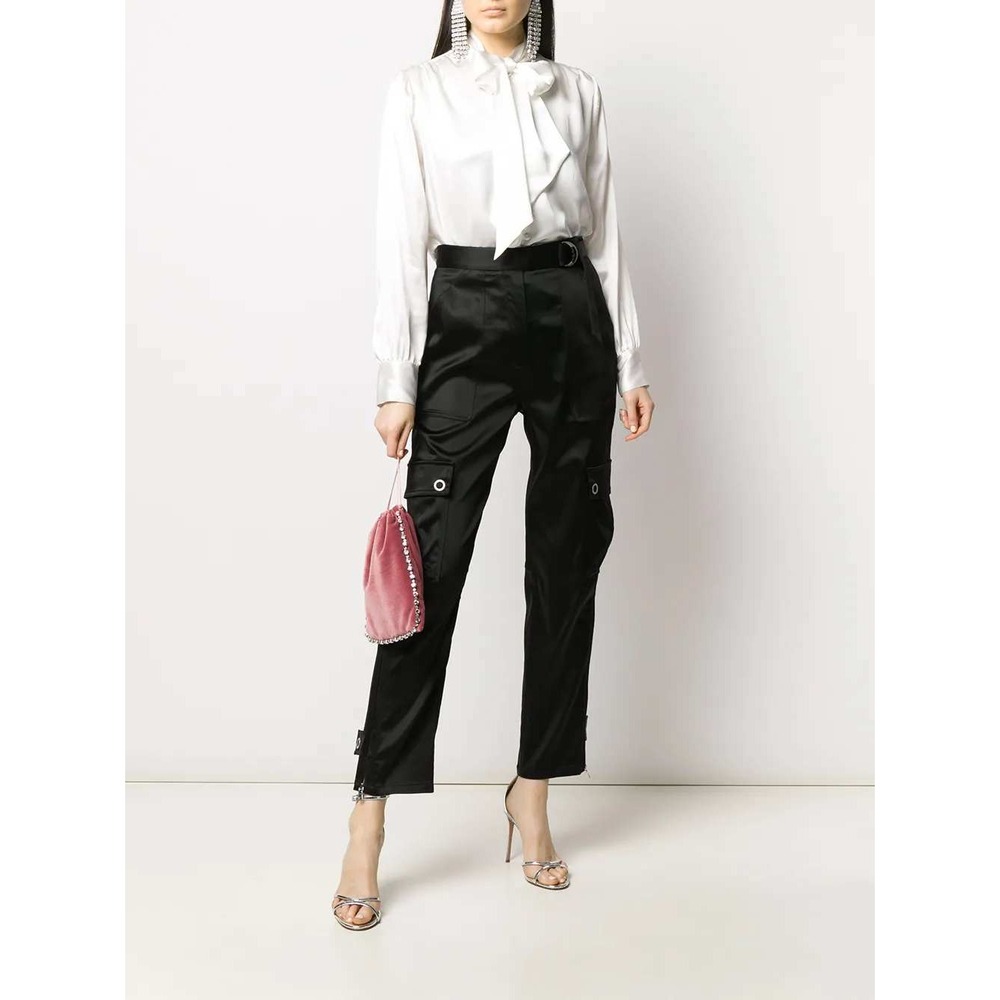 Jonathan Simkhai Black Sateen Utility Cargo Pants High Rise Zip Cuff Size 4 NWT